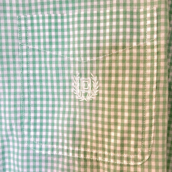 Chaps, green gingham button up shirt, size Large - Picture 3 of 4